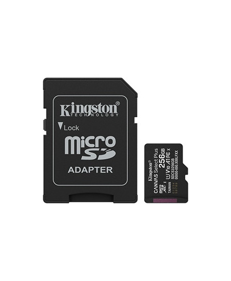 Kingston Canvas Select Plus | 256 GB | microSD | Flash memory class Class 10, UHS-I, U1/U3, video class 10/30, A1