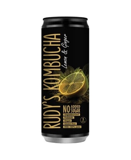 Gaivusis arbatos gėrimas RUDY'S Kombucha, citrinų ir imbierų skonio, 0,33 l, skardinė