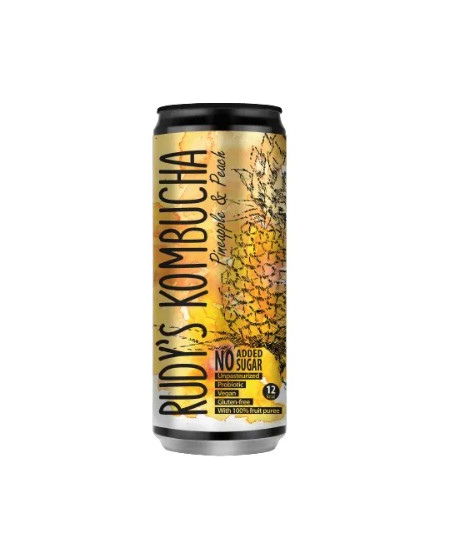 Gaivusis arbatos gėrimas RUDY'S Kombucha, ananasų ir persikų skonio, 0,33 l, skardinė