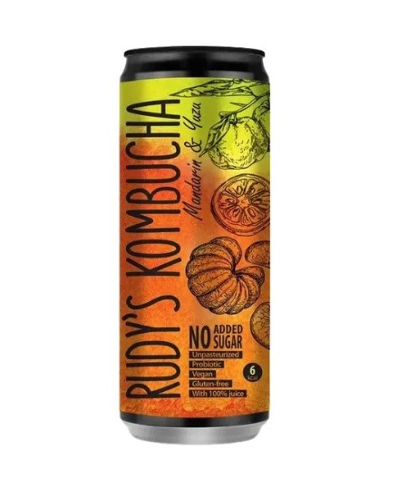 Gaivusis arbatos gėrimas RUDY'S Kombucha, mandarinų ir YUZŲ skonio, 0,33 l, skardinė
