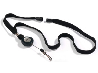 Kaklajuostė DURABLE su ženklelio ritinėliu ir spyruokliniu kabliuku, juoda