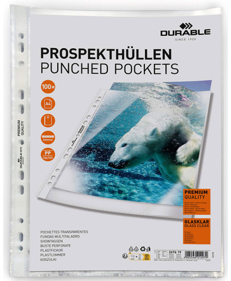 Įmautės DURABLE Premium, A4, 80 µm, skaidrios, 100 vnt.