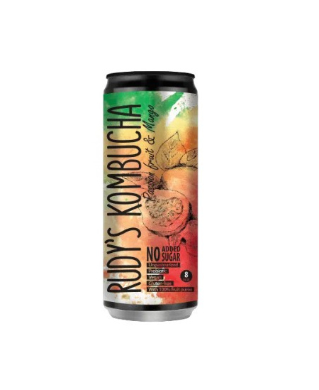 Gaivusis arbatos gėrimas RUDY'S Kombucha, mangų ir pasiflorų skonio, 0,33 l, skardinė