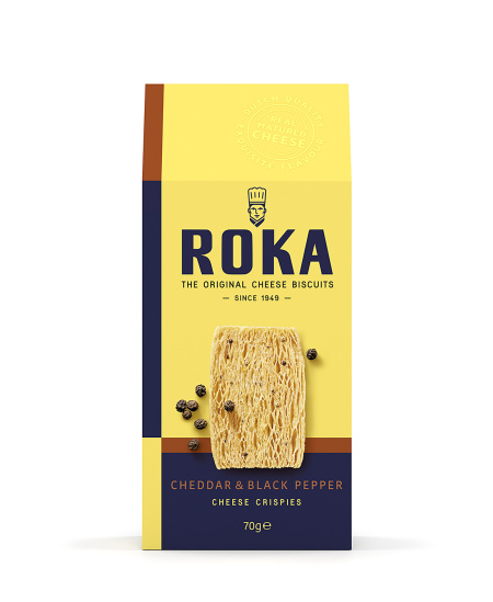 Sūrio trapučiai ROKA Cheddar, su juodaisiais pipirais, 70 g