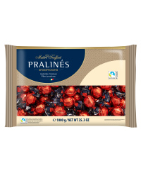 Šokoladiniai saldainiai PRALINES, red/gold, su lazdyno riešutų kremu, 1 kg