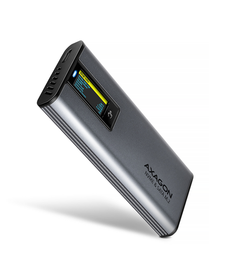 AXAGON External USB-C 10Gbps metal box with info display for M.2 NVMe and SATA SSD | EEM2-SD2