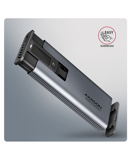 AXAGON External USB-C 10Gbps metal box with info display for M.2 NVMe and SATA SSD | EEM2-SD2