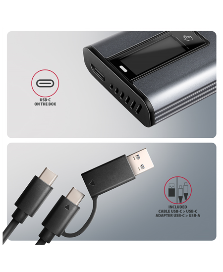 AXAGON External USB-C 10Gbps metal box with info display for M.2 NVMe and SATA SSD | EEM2-SD2