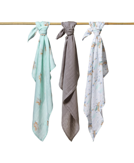 Bambukiniai vystyklai BABYONO, 3 vnt., pilki