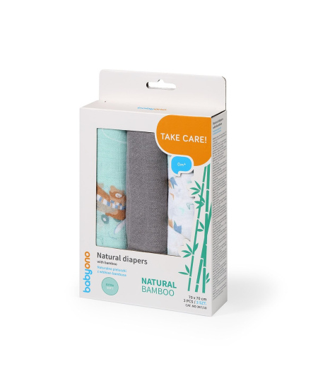 Bambukiniai vystyklai BABYONO, 3 vnt., pilki