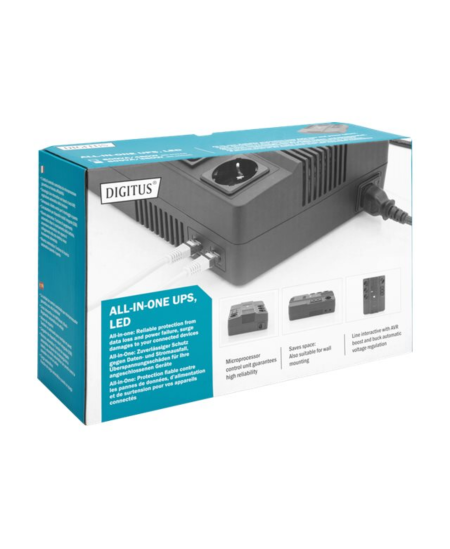 Digitus All-in-One UPS, 600VA/360W, LED 12V/7Ah x1, 4x CEE 7/7,3x IEC C13, USB, RJ45