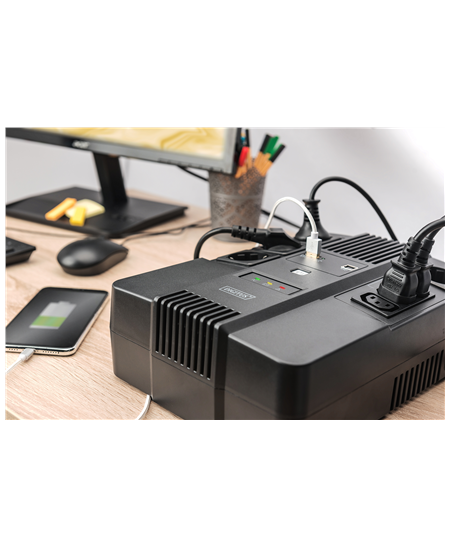 Digitus All-in-One UPS, 600VA/360W, LED 12V/7Ah x1, 4x CEE 7/7,3x IEC C13, USB, RJ45