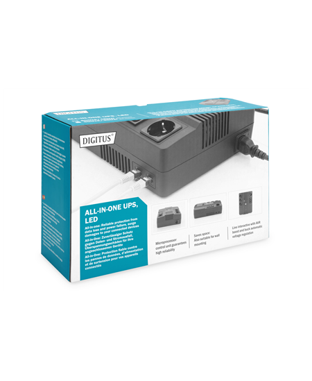Digitus All-in-One UPS, 600VA/360W, LED 12V/7Ah x1, 4x CEE 7/7,3x IEC C13, USB, RJ45