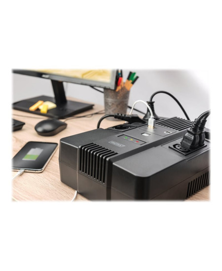Digitus All-in-One UPS, 600VA/360W, LED 12V/7Ah x1, 4x CEE 7/7,3x IEC C13, USB, RJ45