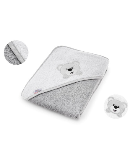 Frotinis rankšluostis su gobtuvu BOCIOLAND, 100x100, pilkas meškiukas