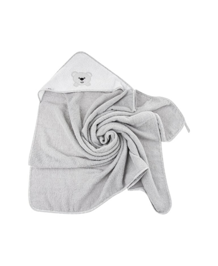Frotinis rankšluostis su gobtuvu BOCIOLAND, 100x100, pilkas meškiukas