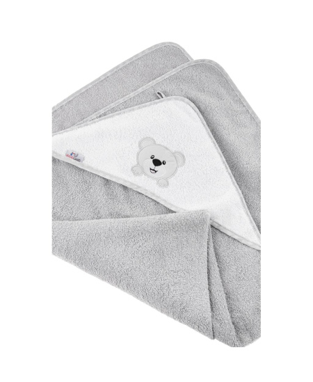 Frotinis rankšluostis su gobtuvu BOCIOLAND, 100x100, pilkas meškiukas