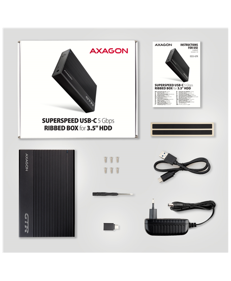 AXAGON Ribbed aluminum USB 3.2 Gen 1 - SATA 6G external box for 3.5" HDD | EE35-GTR