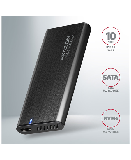 AXAGON External USB-C 3.2 Gen 2 metal box for M.2 NVMe & SATA SSD disks | EEM2-SB2