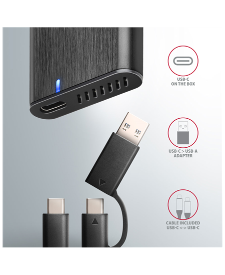 AXAGON External USB-C 3.2 Gen 2 metal box for M.2 NVMe & SATA SSD disks | EEM2-SB2