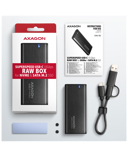 AXAGON External USB-C 3.2 Gen 2 metal box for M.2 NVMe & SATA SSD disks | EEM2-SB2