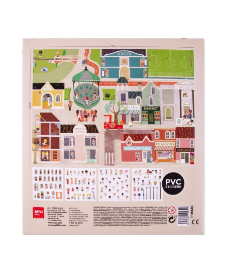 Didelis plakatas su daugkartiniais lipdukais Apli Kids „MIESTAS“