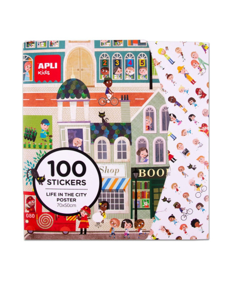 Didelis plakatas su daugkartiniais lipdukais Apli Kids „MIESTAS“