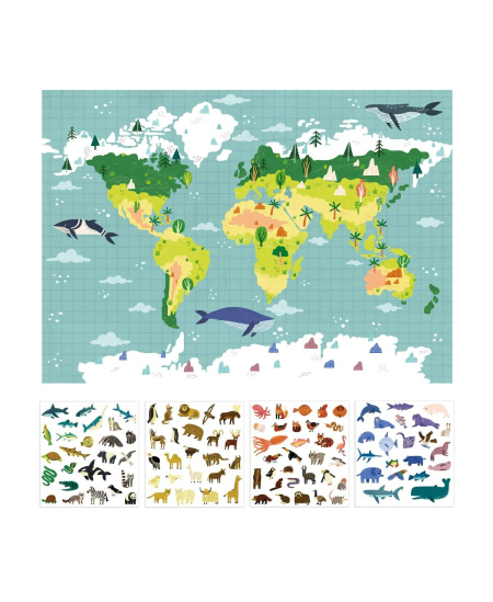 Didelis plakatas su daugkartiniais lipdukais Apli Kids „PASAULIO ŽEMĖLAPIS“