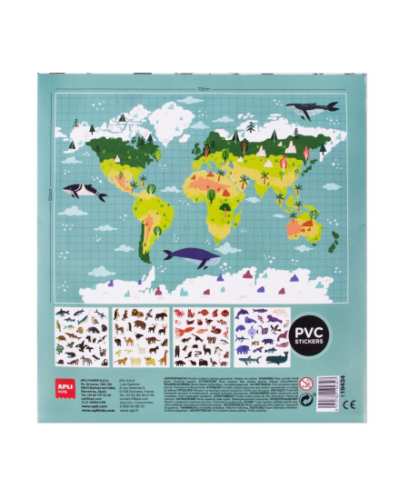 Didelis plakatas su daugkartiniais lipdukais Apli Kids „PASAULIO ŽEMĖLAPIS“