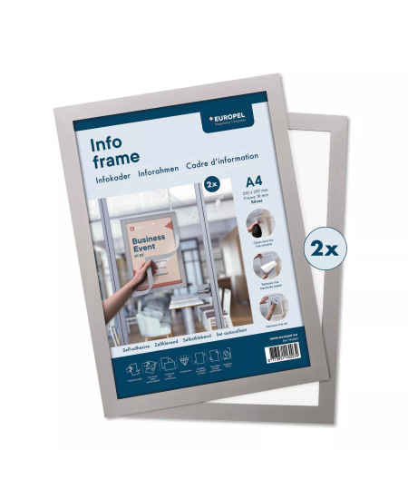 Informacinis rėmelis EUROPEL, lipnus, A4, sidabrinis, 2 vnt