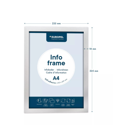 Informacinis rėmelis EUROPEL, lipnus, A4, sidabrinis, 2 vnt