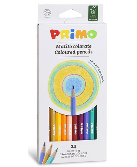 Spalvoti pieštukai PRIMO, šešiakampiai, 24 spalvų