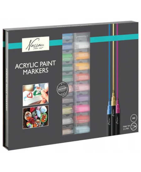 Akrilinių markerių rinkinys dėžutėje NASSAU, 20 spalvų
