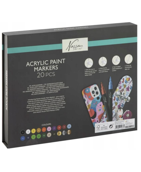 Akrilinių markerių rinkinys dėžutėje NASSAU, 20 spalvų