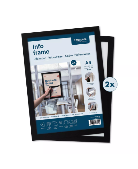Informacinis rėmelis EUROPEL, lipnus, A4, juodas, 2 vnt