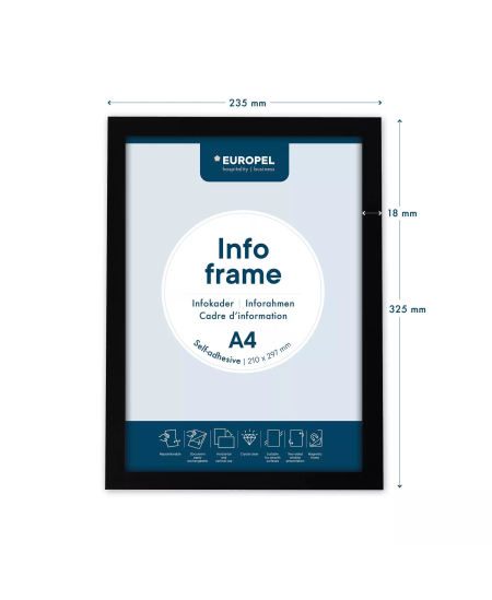 Informacinis rėmelis EUROPEL, lipnus, A4, juodas, 2 vnt