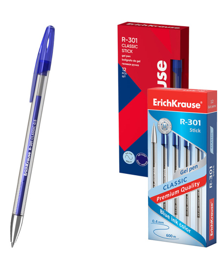 Gelinis rašiklis ERICH KRAUSE R-301 Gel Stick Classic, 0.5 mm, mėlynas