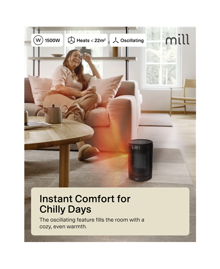 Mill FH1500BLACK | Ceramic fan heater | 1500 W | Suitable for rooms up to 22 m² | Black