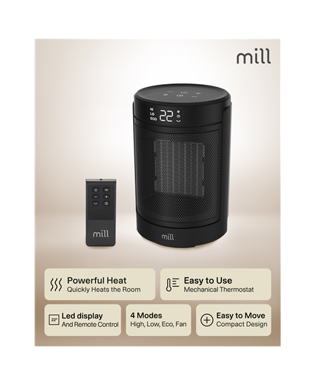Mill FH1500BLACK | Ceramic fan heater | 1500 W | Suitable for rooms up to 22 m² | Black