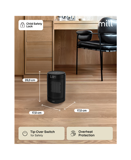Mill FH1500BLACK | Ceramic fan heater | 1500 W | Suitable for rooms up to 22 m² | Black