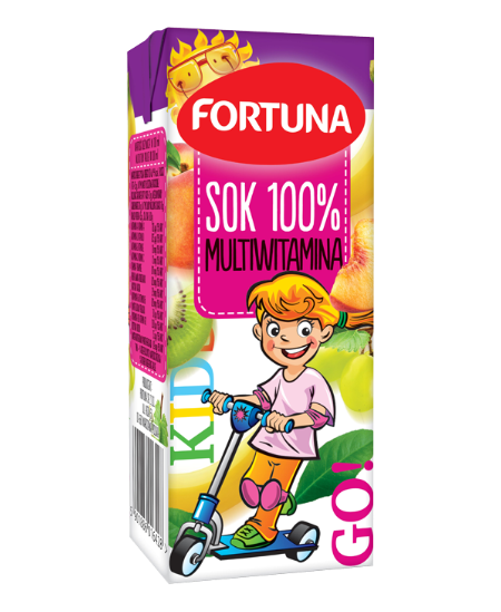Multivitaminų sultys FORTUNA, Mergaitė, 100%, 0,2 l