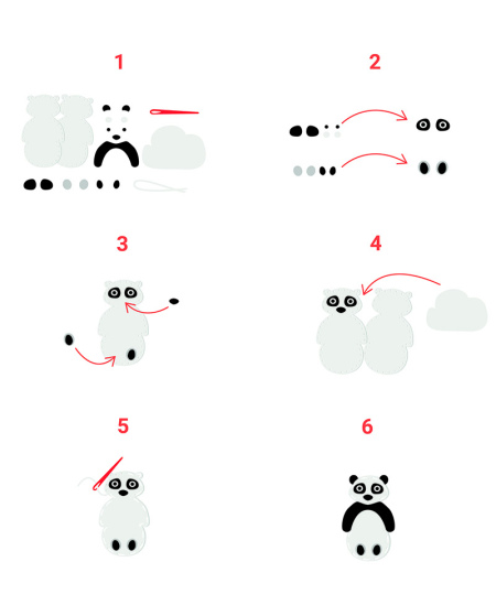 Siuvimo rinkinys LOOLIPO Pandos, 3 vnt.