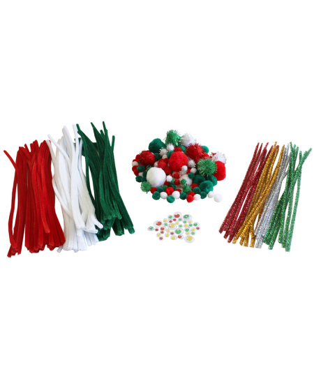 Šenilo vielučių, pomponų ir judančių akyčių rinkinys LOOLIPO Maxi "Kalėdos", 300 vnt.