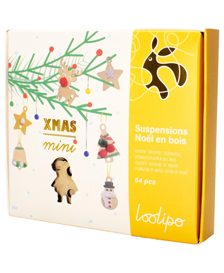 Medinių eglutės žaisliukų rinkinys dekoravimui LOOLIPO, 50 vnt.