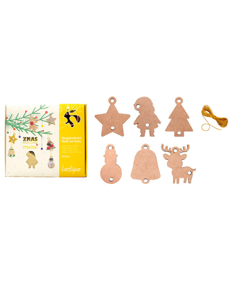 Medinių eglutės žaisliukų rinkinys dekoravimui LOOLIPO, 50 vnt.