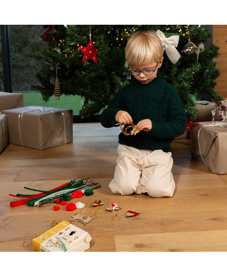 Medinių eglutės žaisliukų rinkinys dekoravimui LOOLIPO, 50 vnt.