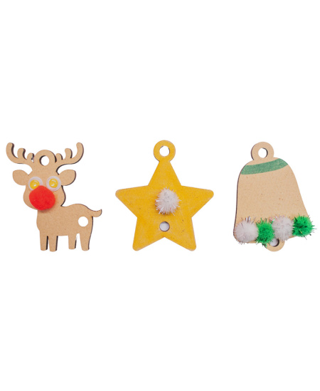 Medinių eglutės žaisliukų rinkinys dekoravimui LOOLIPO, 50 vnt.