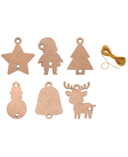 Medinių eglutės žaisliukų rinkinys dekoravimui LOOLIPO, 50 vnt.