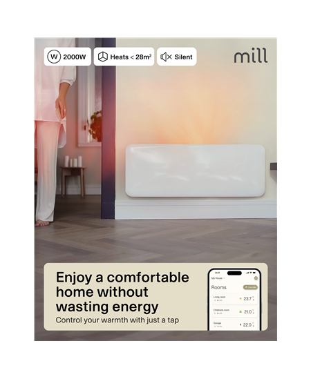 Mill Invisible Smart WiFi Heater | PA2000WIFI4 | Panel Heater | 2000 W | Suitable for rooms up to 24-28 m² | White | IPX4
