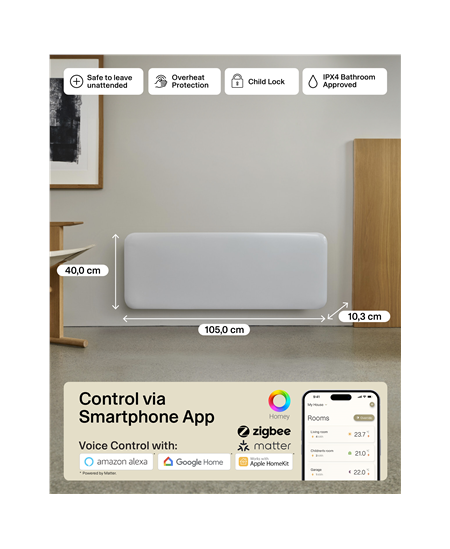 Mill Invisible Smart WiFi Heater | PA2000WIFI4 | Panel Heater | 2000 W | Suitable for rooms up to 24-28 m² | White | IPX4